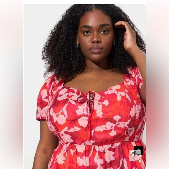 NWT Torrid MIDI Cotton Clip Dot Lace Up Smocked Dress Size 2x - Picture 3 of 9